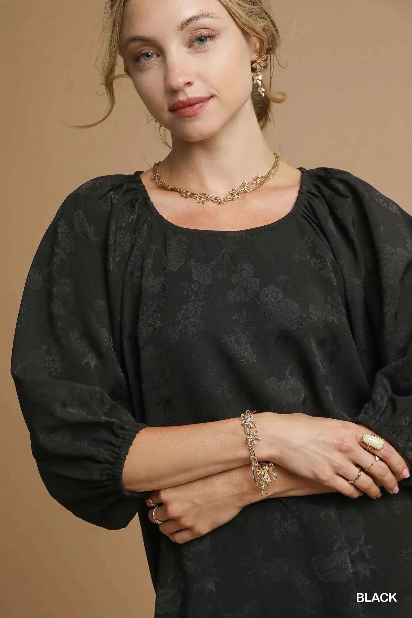 Umgee Satin Jacquard Balloon Sleeve Blouse b8cd1926-00dc-416b-8805-1e3e2a05ea8d-Max-Origin