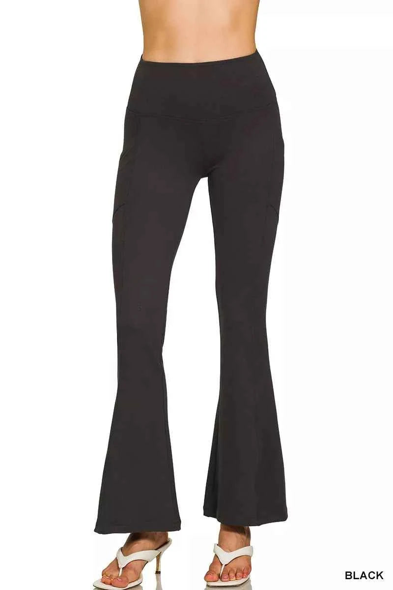 Zenana Brushed Dty Microfiber Flare Pants BLACK b8cddbe0f92d41dd90fd7b466c43a008-Max-Origin