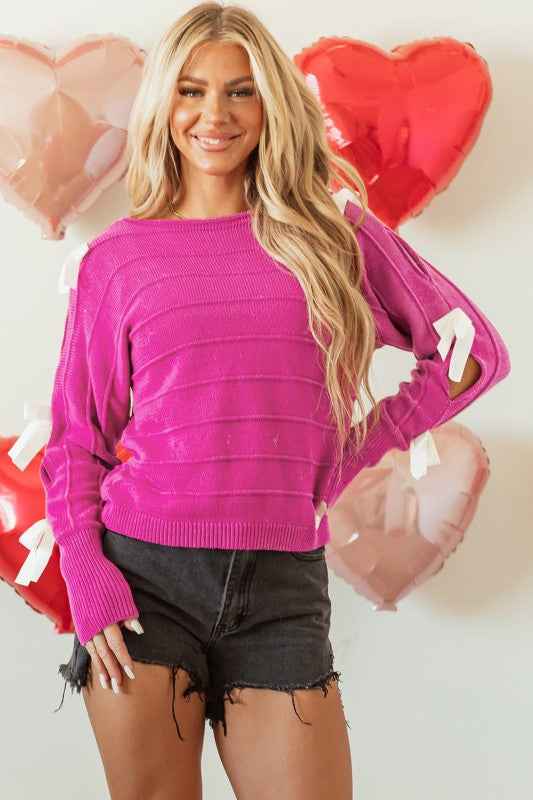 Bow Cut-Out Round Neck Sweater b8cf3095-9f03-4b07-a492-5c5b0c988aaa