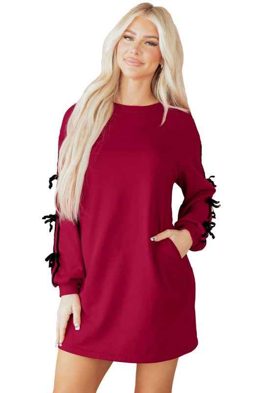 Valentine Bow Tie Long Sleeve Sweatshirt Dress b8d1565f-037b-4944-aa76-29ee539aa790