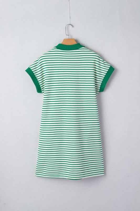 Stripe Quarter Zip Polo Collar T-Shirt Dress b8d7ef4c-b645-4f94-84fc-0dd8766af8d8