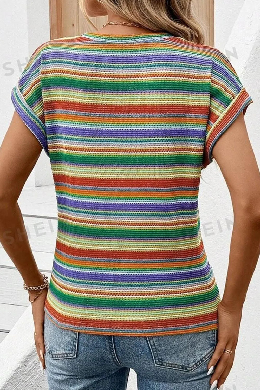 Multicolour Striped Twist Hem Cap Sleeve Top b8d8b49b-5f84-43f8-b1ae-d63559f69850-Max-Origin