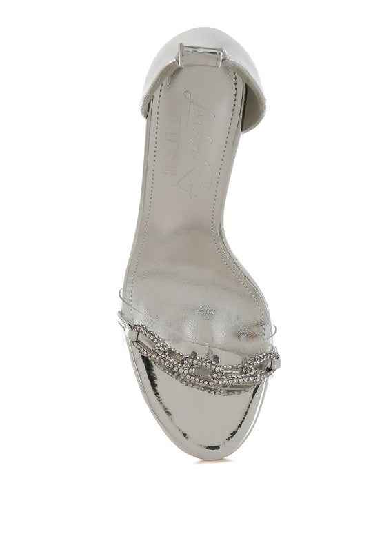 Traben Rhinestones Chain Metallic Stiletto Sandals b8de72f1-1dc1-4e61-899d-27bb33731329