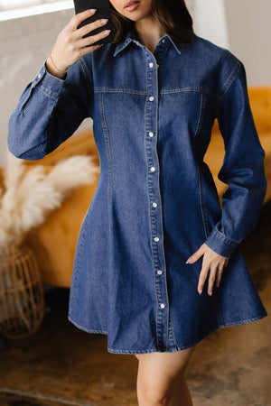 Ashleigh Blue Denim Shirt Collar Long Sleeve Flared Mini Dress Ashleigh Blue 74.7%Cotton+16.5%Polyester+8.8%Regenrated Fibre b8e577fdc93c1414_bd2d5ccc-babc-4d9d-9308-47734be7a170