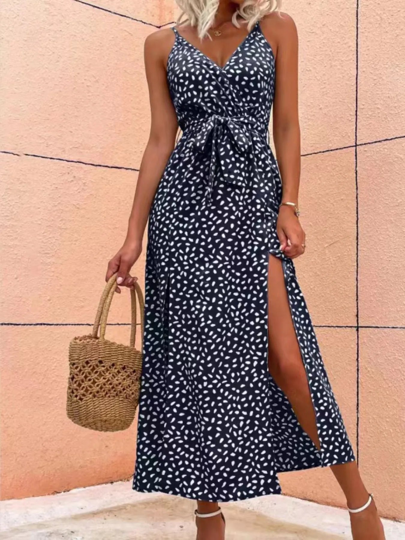 Slit Printed Surplice Midi Dress Navy b8f00228-ac72-4d36-b900-a7caaca54cfa-Max-Origin
