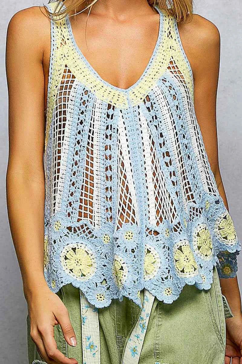 POL Openwork Stripe Pattern Flowy Tank with Scalloped Edge b8f2c23f-74b6-414d-8d64-b90128c3ec12-Max-Origin