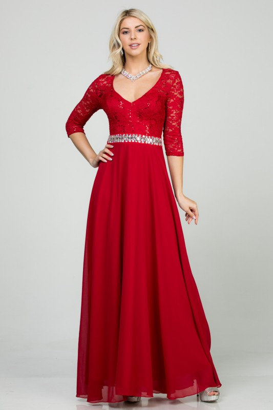 Plus Size A-Line Evening Dress – 3/4 Sleeve Lace Rhinestone Waist Gown Red b8fc8eac-3561-4837-8723-e494ea3726cc