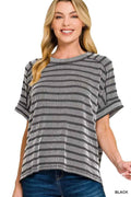 Zenana Raised Rib Striped Exposed Seam Top BLACK b904224182f9440e99a08fc7c4b09000-Max-Origin