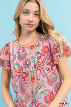 Umgee Mix Paisley Ruffle Sleeve Top b9076ae9-198b-4ec7-9928-01238d130b9a-Max