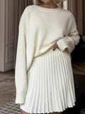 Round Neck Top and Pleated Skirt Sweater Set Ivory One Size b90b0f90-76a7-4778-ada5-5e9db8ef8f36-Max-Origin