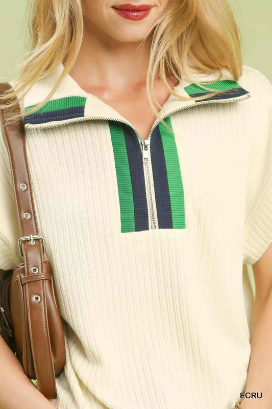 Textured Striped Zip Collar Knit Top b90e8b15-9e30-40ef-a5ac-8a1cbc35be65-Max-Origin