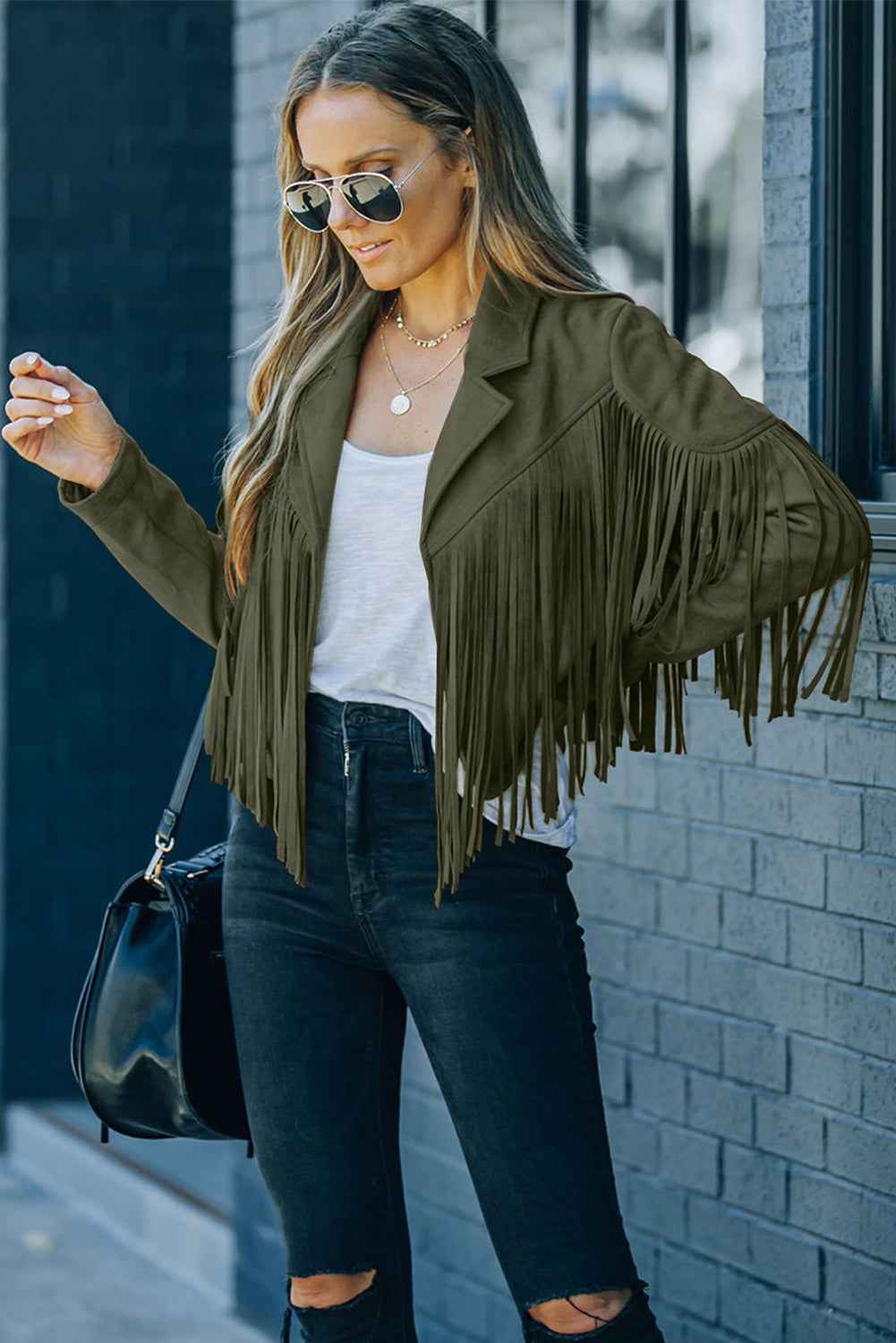 Green Cropped Fringe Faux Suede Jacket b913e884cb841adc