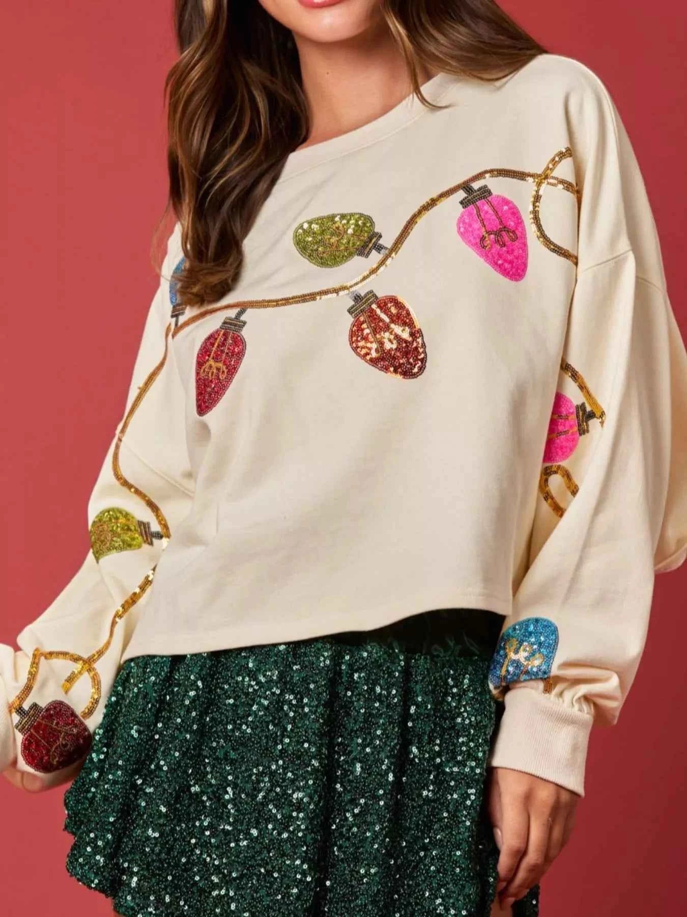 Christmas Holiday Lights Sequin Embellished Sweatshirt b919857a-a6f4-4db5-9bde-a2e61c4cf0ec-Max-Origin