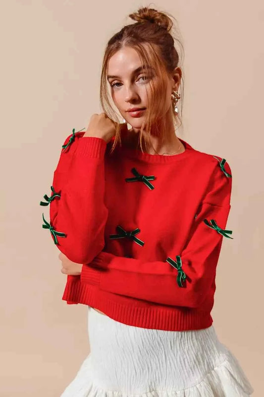 Ribbon Bow Applique Sweater b91d66e5-426e-427b-84df-d557d3f2886f-Max-Origin