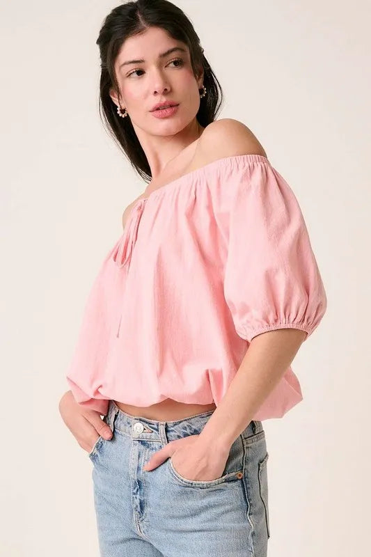 Linen Two-Way Short Sleeve Crop Blouse b92117dd-541a-439e-886b-63e15be11c15-Max