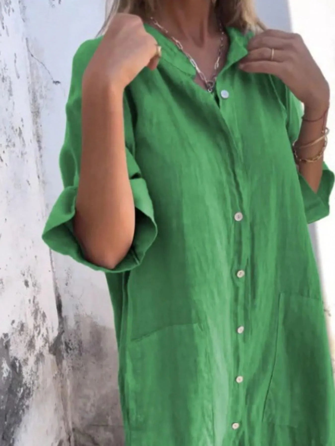 Full Size Casual Linen Button-Down Shirt Dress Plus Size Green b92577d0-7bc9-4ff9-9c0d-d865a7b64d4f-Max-Origin