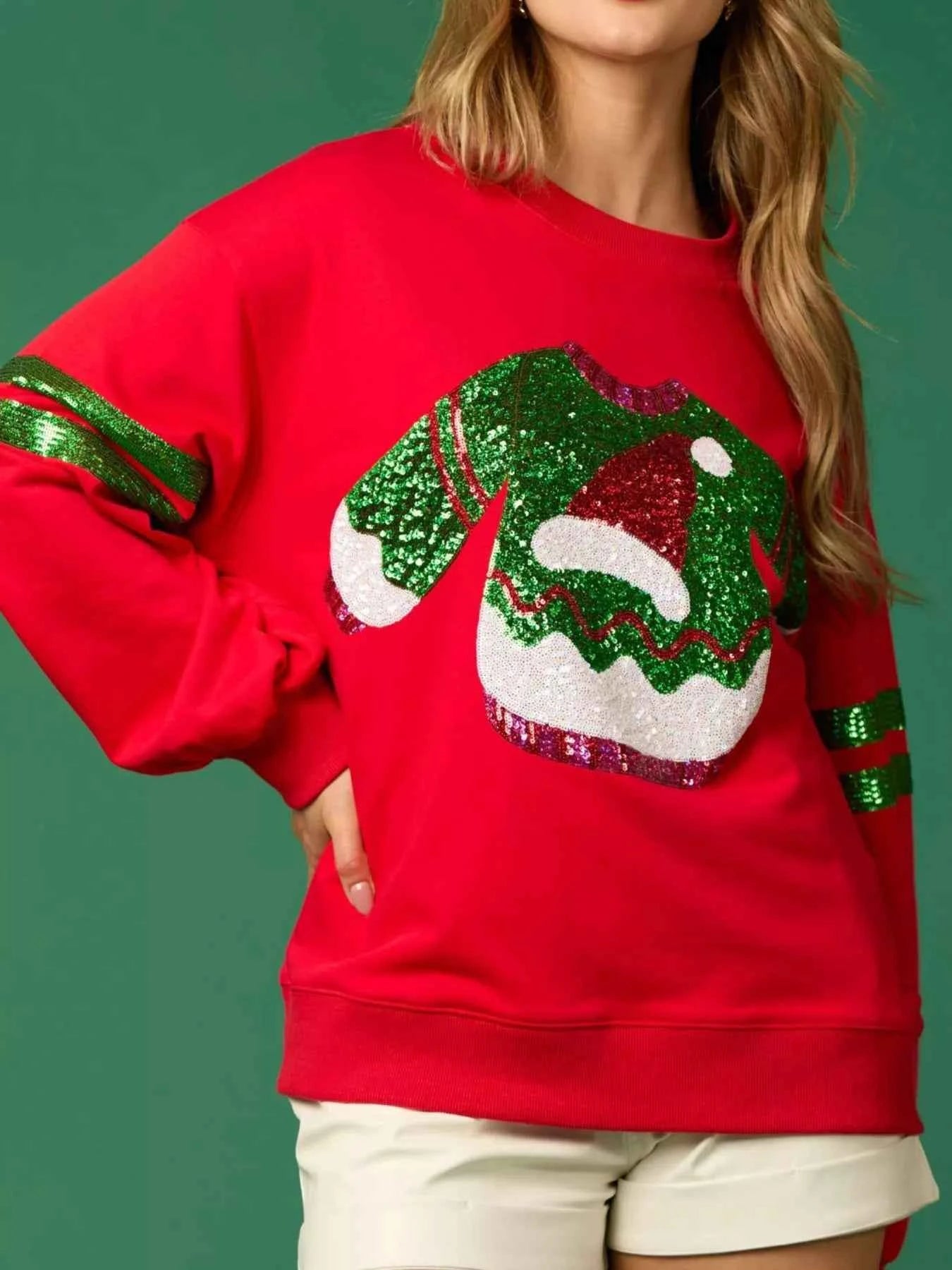 Christmas Sequin Santa Hat Holiday Sweatshirt b93cb101-47ff-4f28-b92f-509b745ebc73-Max-Origin