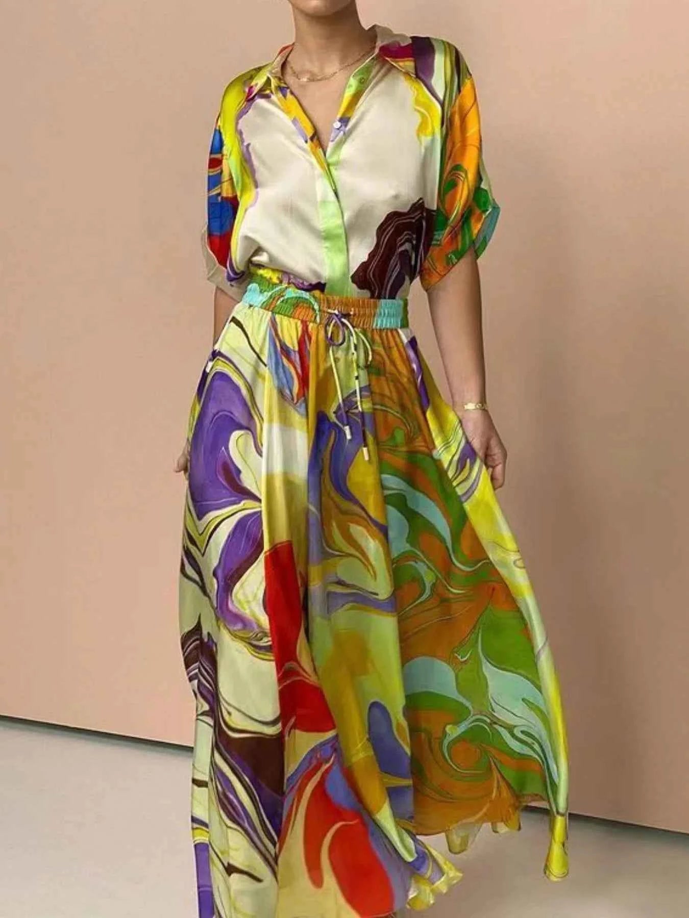 Printed Button Up Shirt and Skirt Set Multicolor b9447c5d-f3e6-43b4-8afc-73899ab87143-Max-Origin