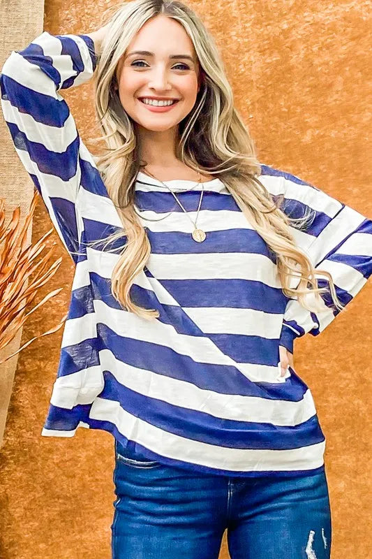 Stripe Twist Back Loose Oversized Top - Cotton Blend NAVY b944bdf3b37f40c383dd05c494c202f0-Max-Origin
