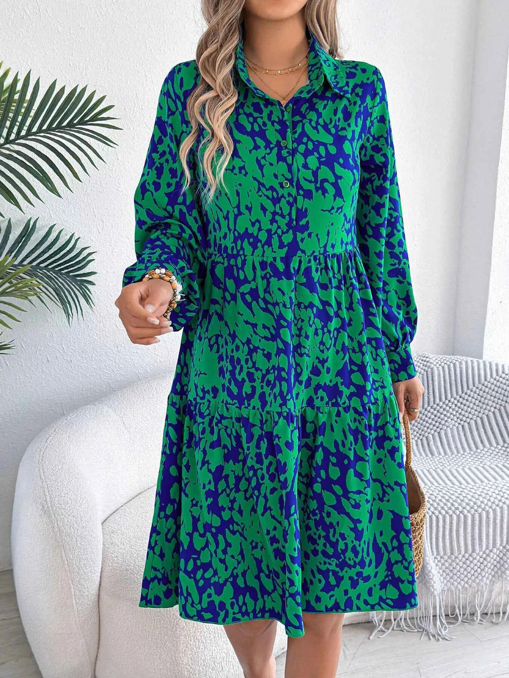 Printed Collared Neck Long Sleeve Dress b945c19861ff47d48868d27e3ee0e223-Max-Origin