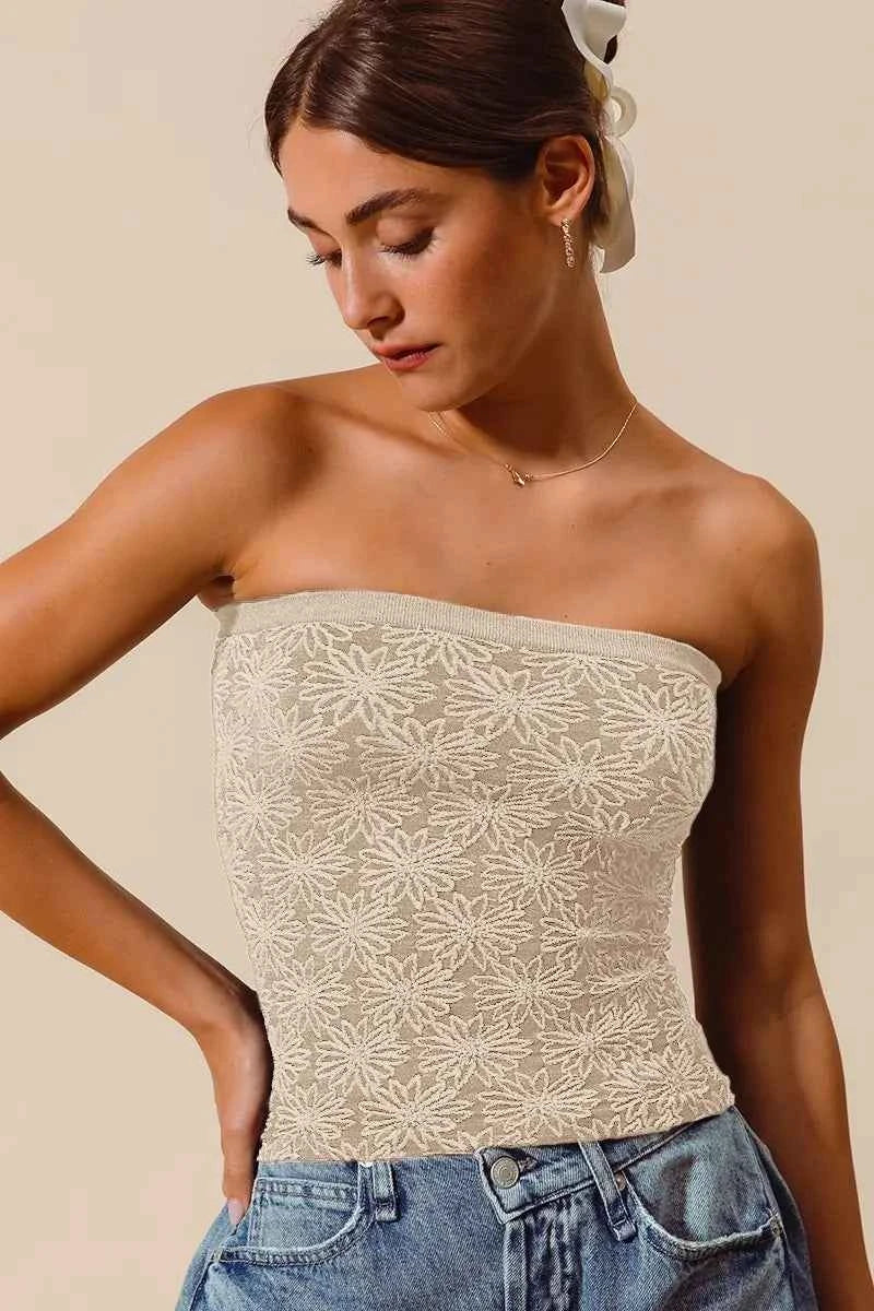 SO ME Jacquard Floral Two Tone Seamless Tube Top b94a9bfbee9d4be4bfc2a2d56900f98b-Max-Origin