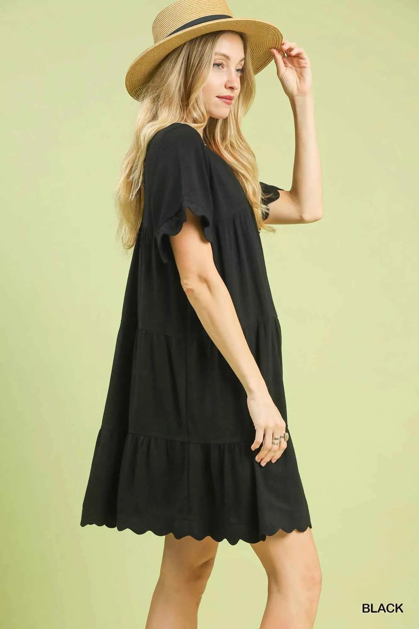 Umgee Linen Tiered Babydoll Dress with Ruffle Sleeves b94b174c-ea00-476e-9c45-8d659ea66435-Max-Origin