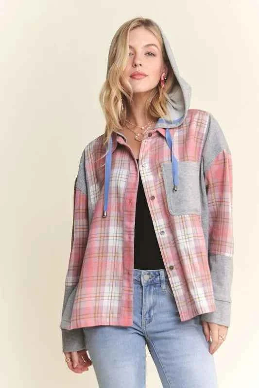 ADORA Button Down Plaid Hoodie Shacket b95bd176b6854a53a0e7a8c7ba012e53-Max-Origin