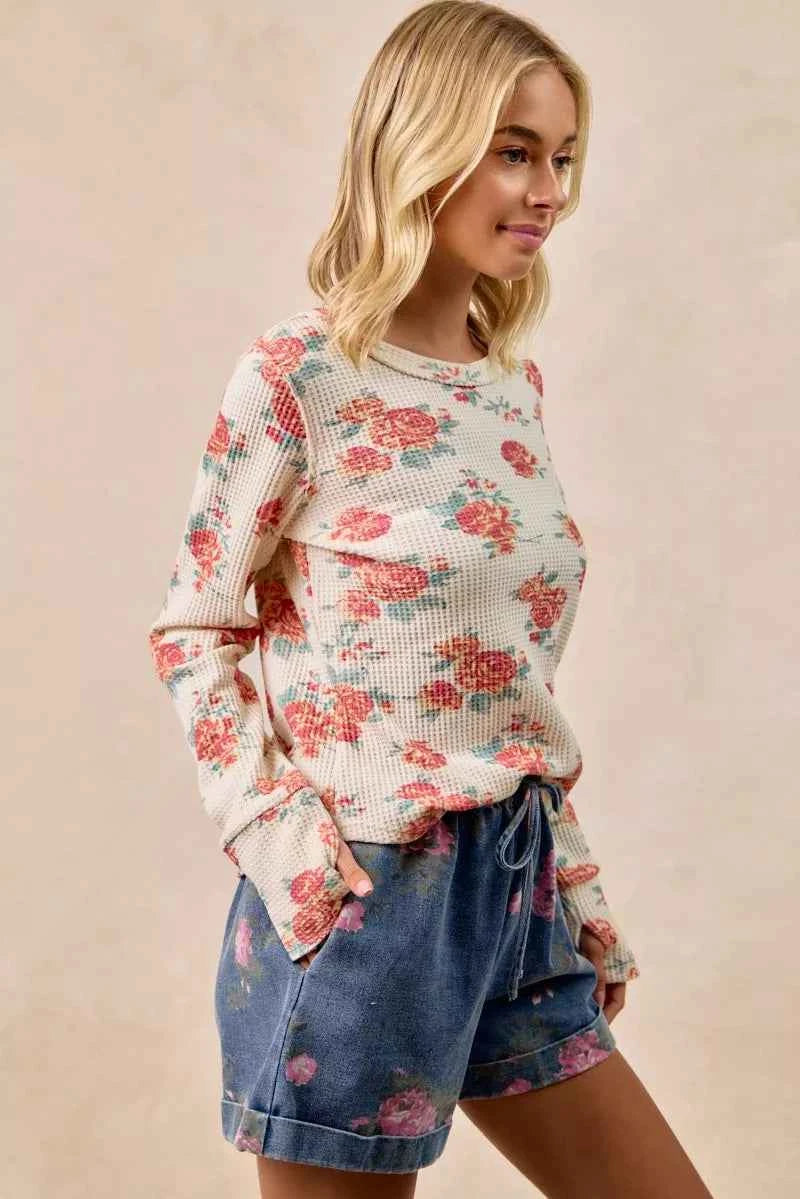 Floral Print Washed Waffle Thermal Top With Thumb b95d1767ee614c5089e1e63bd4e6efd1-Max-Origin