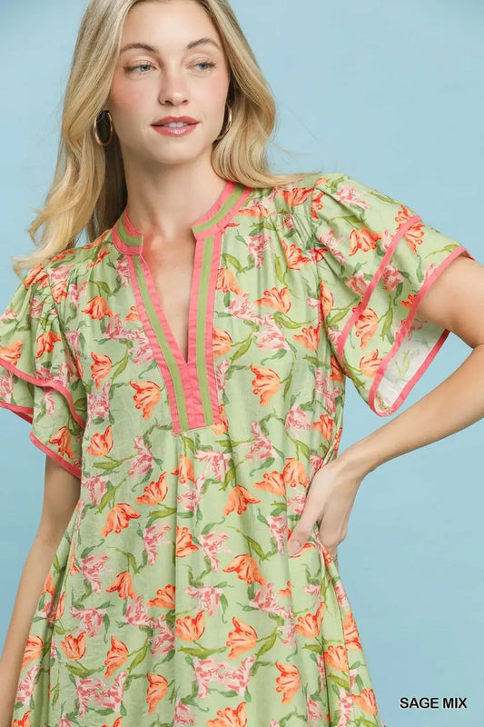Floral Flutter Sleeve Tiered Dress b960c6d0-b546-49f0-af4b-1a2595e872af-Max-Origin
