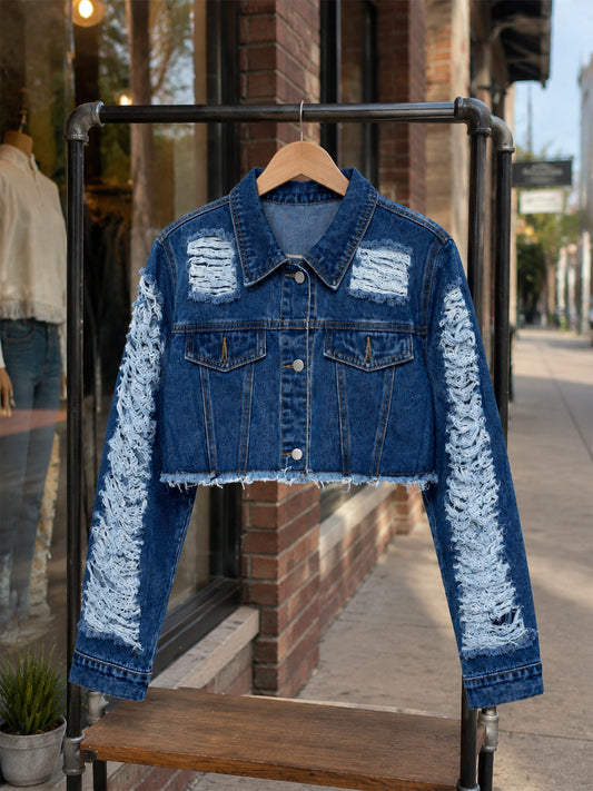 New Women's Vintage Distressed Washed Denim Shorts And Jacket, Slim Fit, Casual Summer Style b9636903-c145-474f-94bd-16427cbae96e