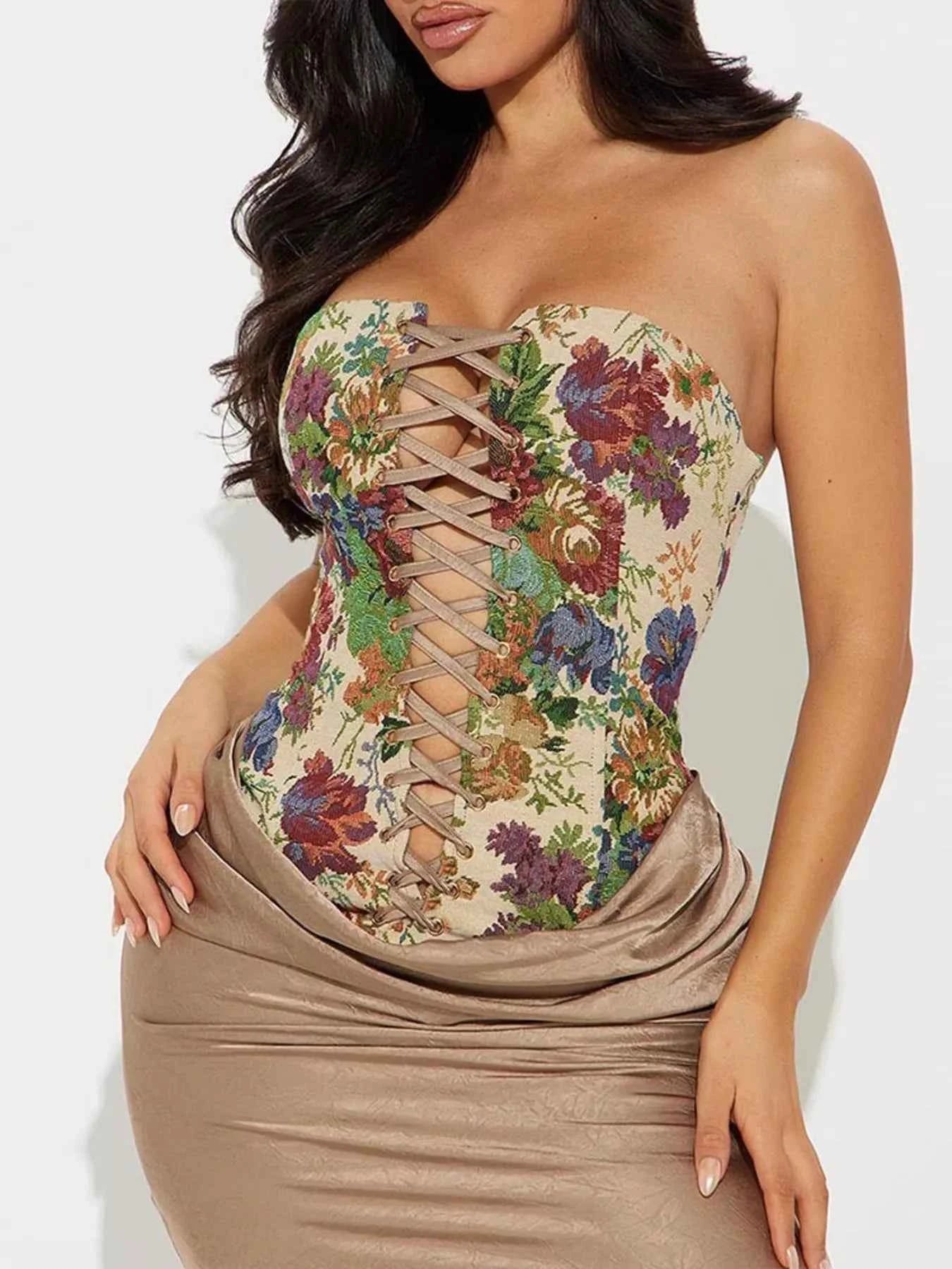 Floral Print Lace Up Tube Top b968fdab919d4dc895997ceabbaf9081-Max-Origin