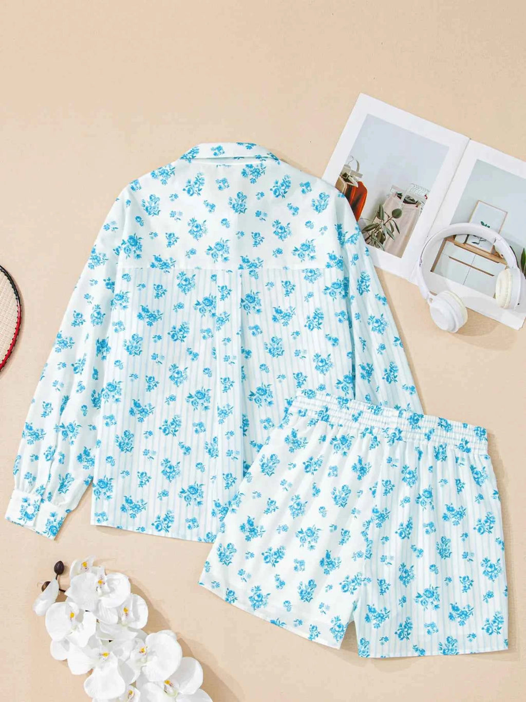 Floral Print Contrast Patched Pocket Shirt and Shorts Set b969463a5a3540a7a0fa8c360c1dcea6-Max-Origin