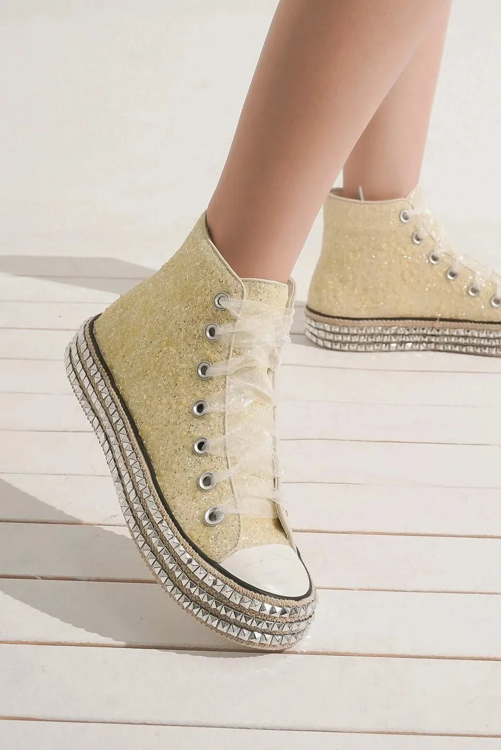 Beast Fashion Glitter Lace-Up Studded Platform Sneakers White b96b72de-c6b4-45bc-baa0-f5202dee6690-Max