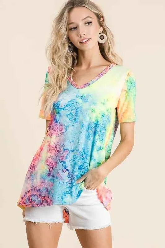 BiBi Tie Dye Print Jersey V Neck Top b96b788809ae4c6ebdb009a6ca8d2af5-Max-Origin
