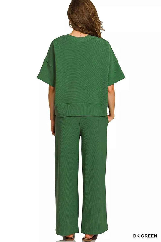 Ribbed Round Neck Tee & Pants Set b973fecb25bd48c69f0ea12930f38b90-Max-Origin