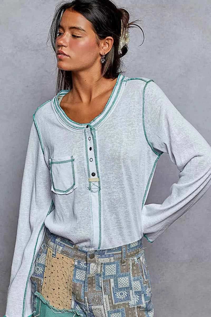 POL Round Neck Long Sleeve Top with Contrast Stitching b974b749-b4a5-4294-9f0f-12552e214013-Max-Origin