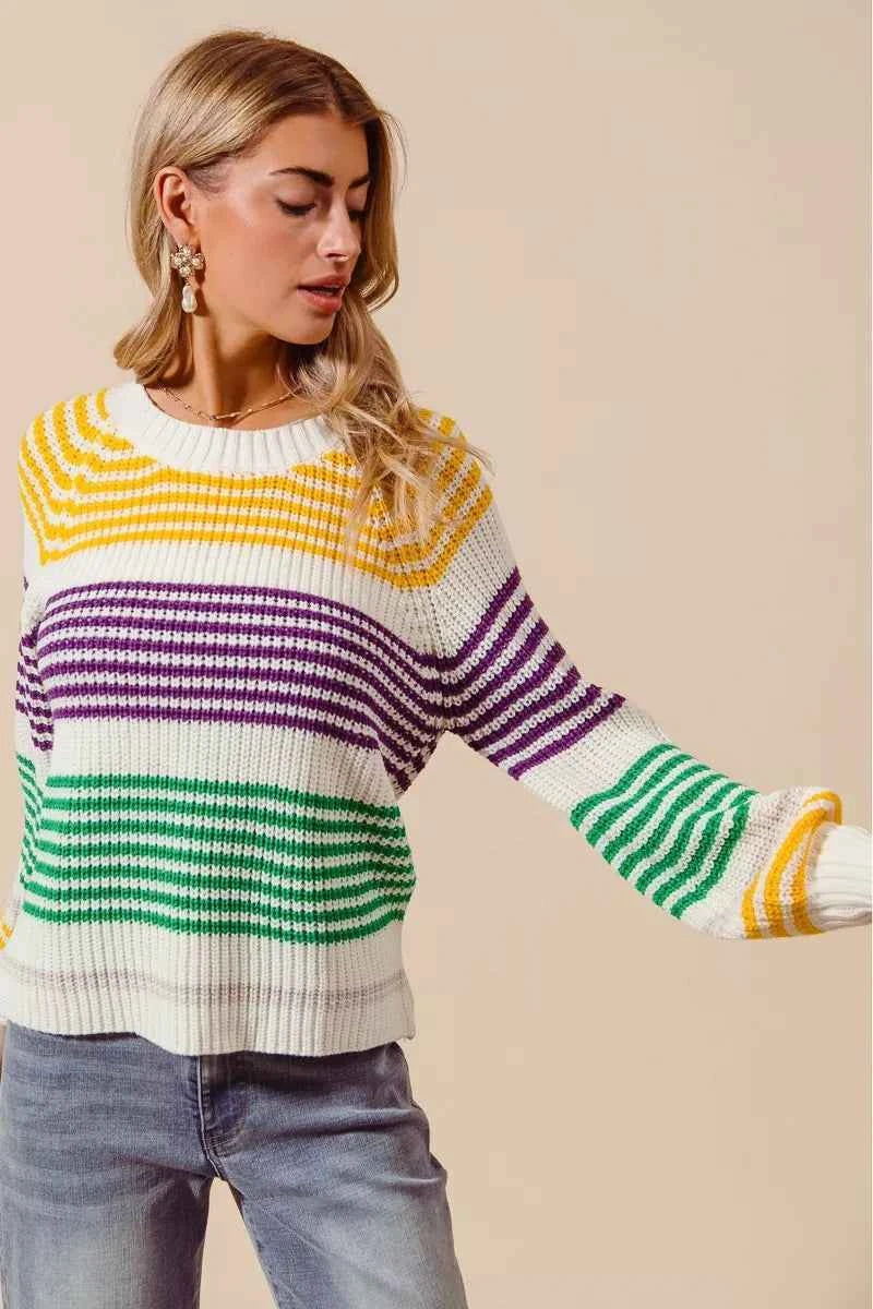SO ME Mardi Gras Color Striped Raglan Sweater Top b981747f21524639a60996829173961f-Max-Origin