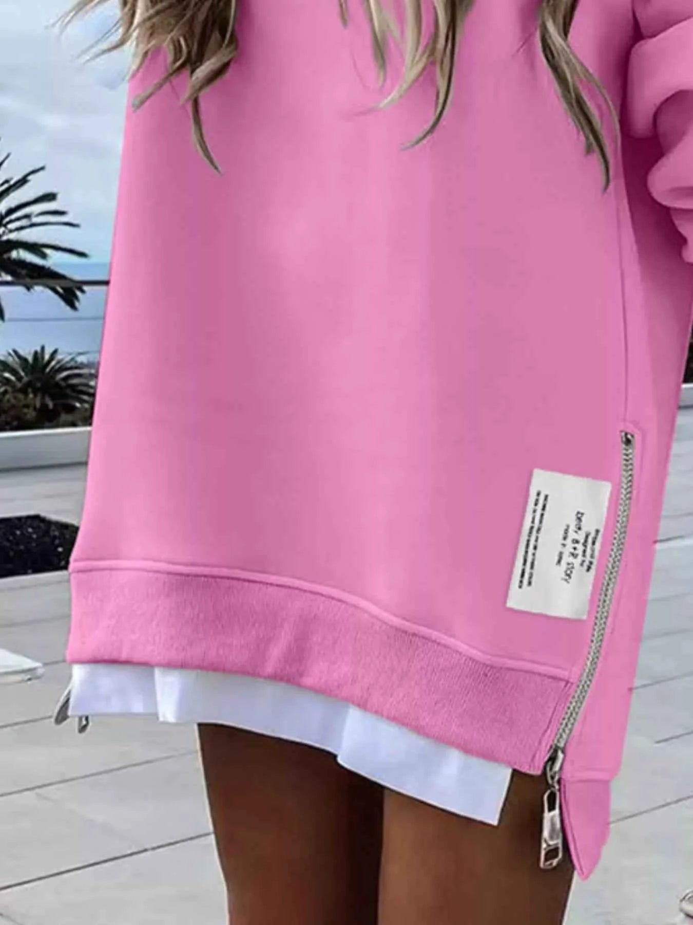 Side Slit Round Neck Long Sleeve Sweatshirt
