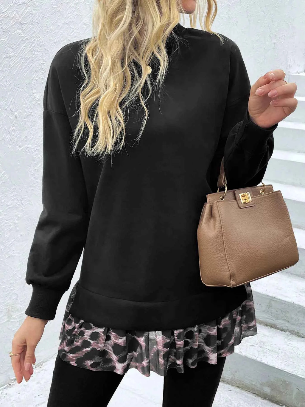 Camouflage Hem Detail Round Neck Sweatshirt