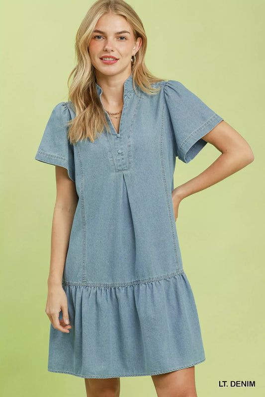 Ruffle Hem Mini Denim Dress LT. DENIM b98761f8-f2e8-4aca-9e04-3c79ebb1364b-Max-Origin