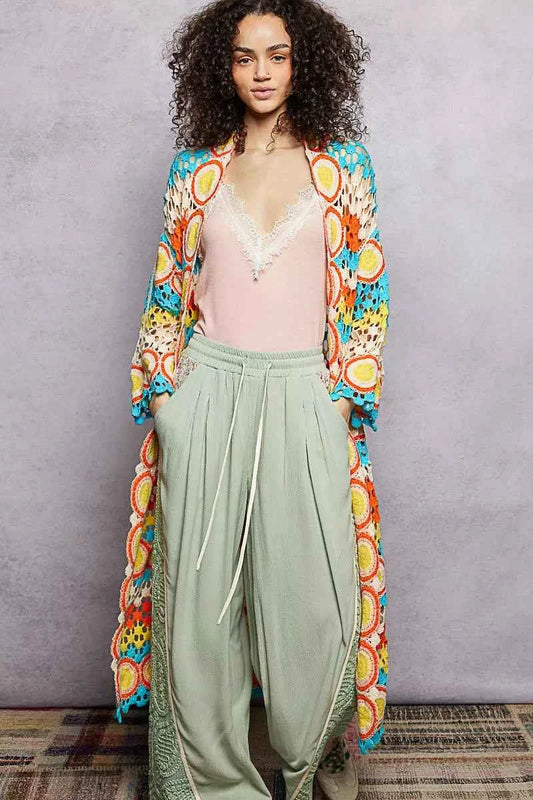 POL Scalloped Edge Open Front Crochet Cardigan with Colorful Stripe Pattern b9932c6e-cbdd-40b3-a1a8-4bf8daf6a840-Max-Origin