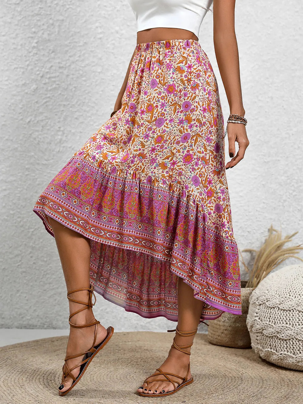 Perfee High-Low Elastic Waist Skirt b9a347fd-a225-4d32-8e38-6fc569d921d7-Max