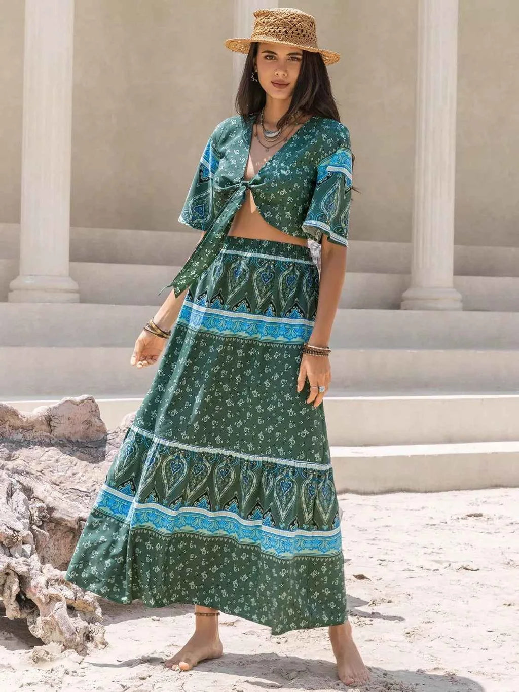Tie Front Half Sleeve Top and Skirt Set b9a97ebc-0e3a-4614-91d1-b01f43814543-Max-Origin