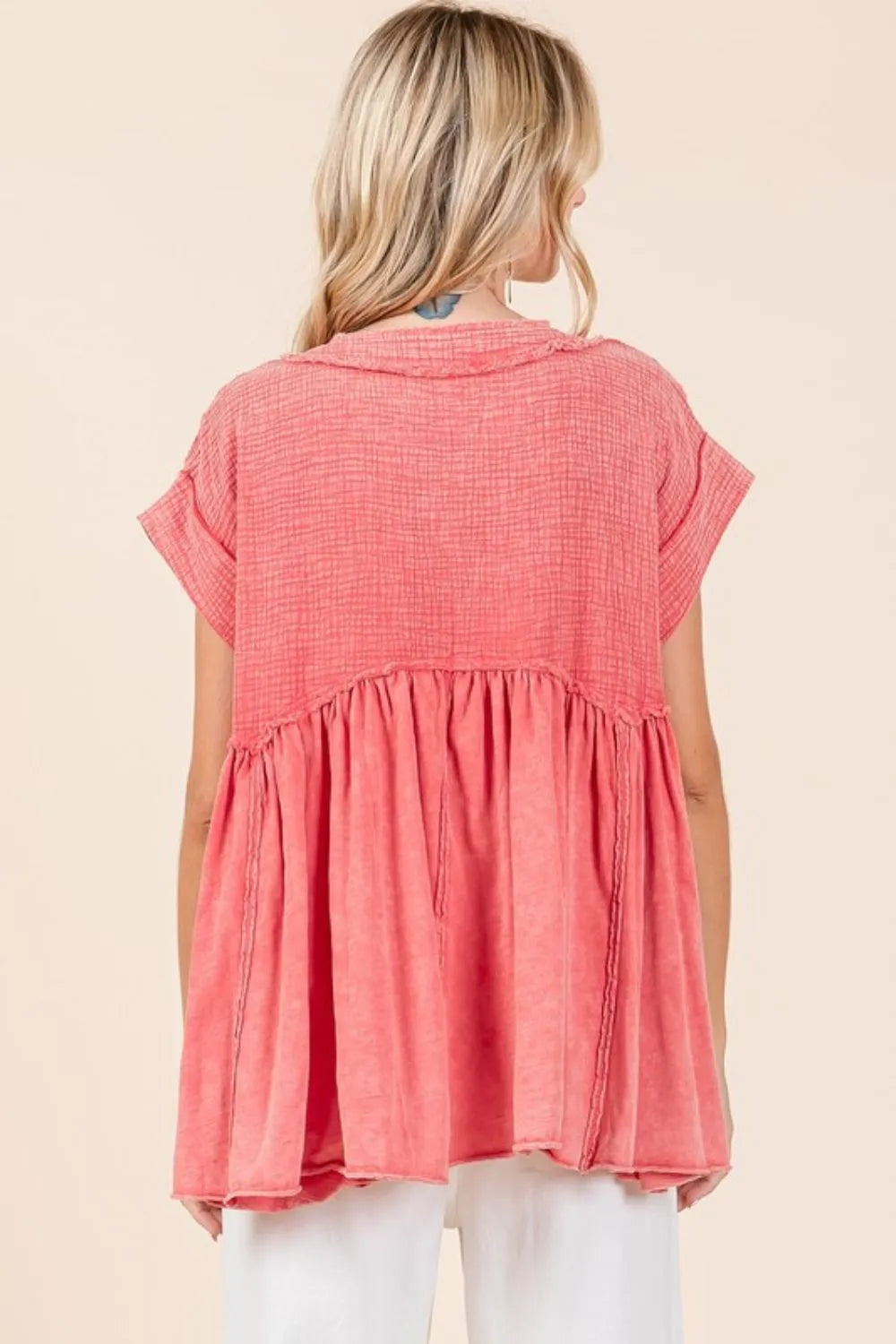 Mittoshop Mixed Media Mineral Wash Babydoll Short Sleeve Blouse b9b01f22-12cd-4e64-869c-592b51014039-Max