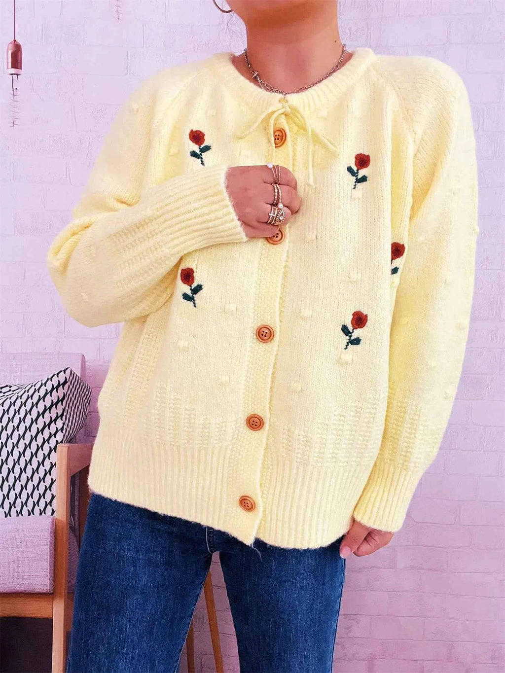 Rose Embroidered Button-Up Cardigan b9b25ac31c2640ac8788649ee156a5d3-Max-Origin