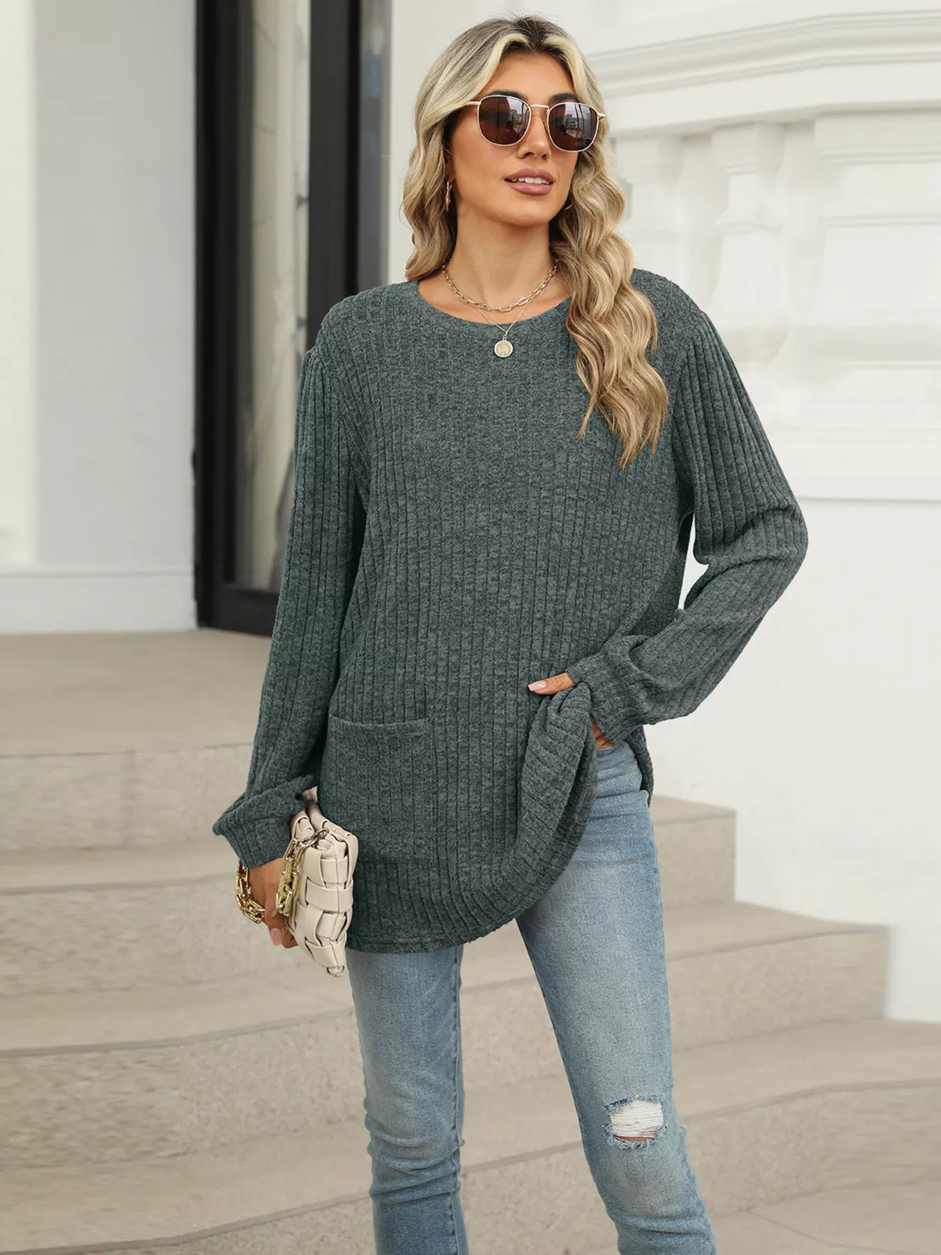 Ribbed Knit Long Sleeve T-Shirt b9b40724610441569adfa1bc478f2bbd-Max-Origin