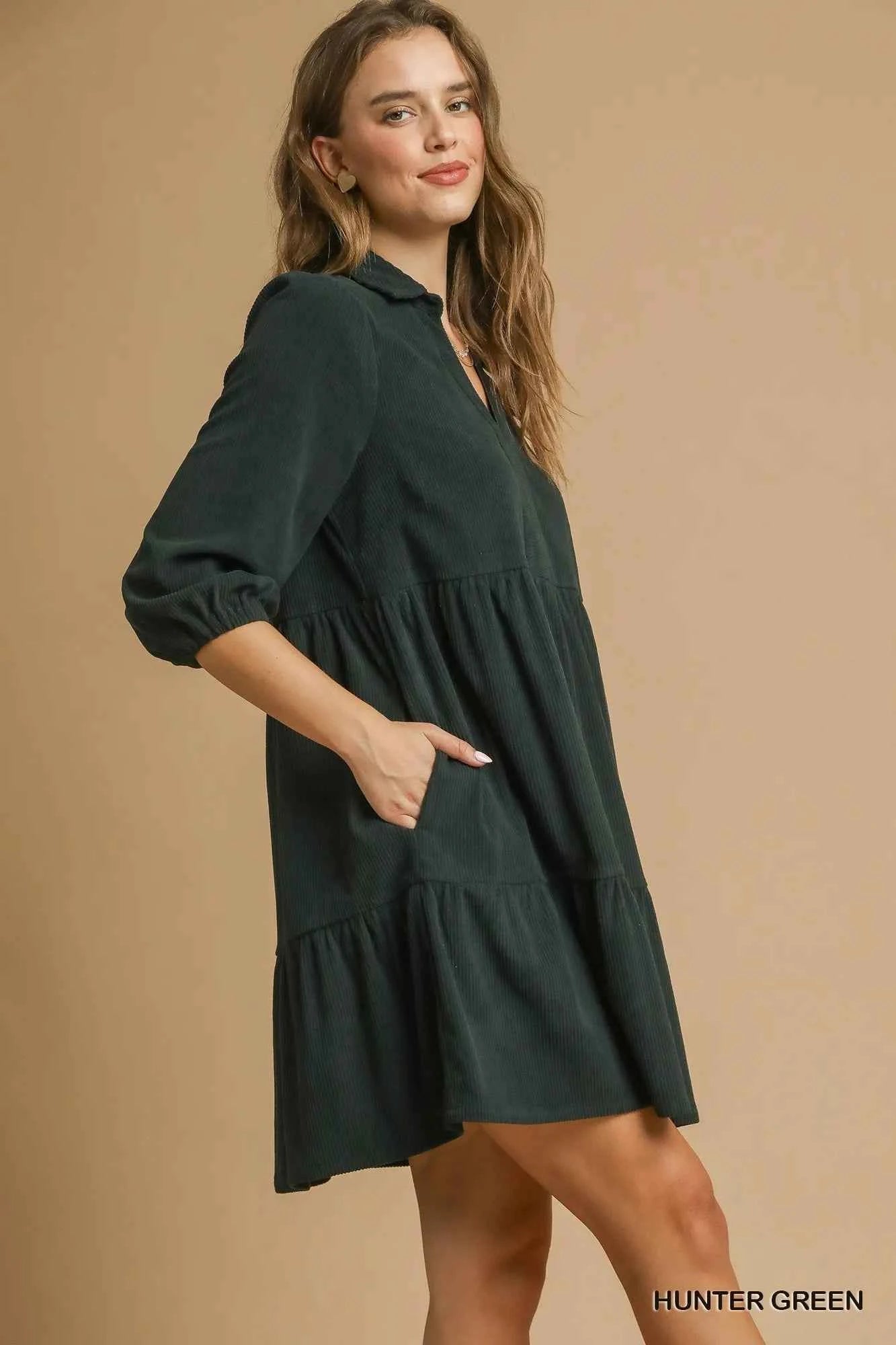 Umgee Tiered Johnny Collar Balloon Sleeve Dress b9b9a84c-d084-480e-b67a-aa106efaced8-Max-Origin
