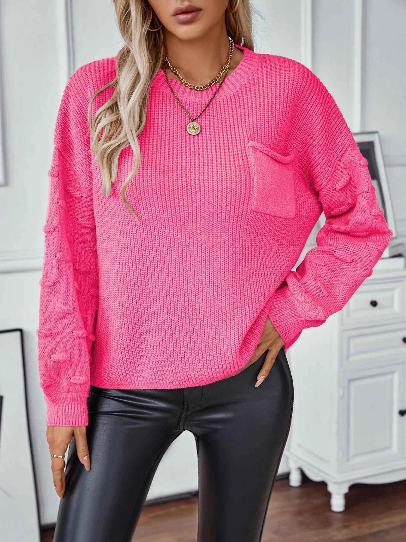 Pocket Detail Round Neck Sweater b9bdf579-870c-4371-abd1-9793bb6ded1d-Max-Origin