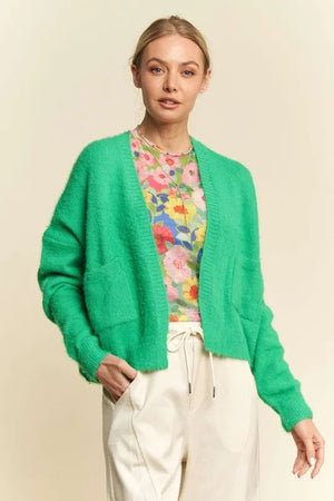 Open Front Drop Shoulder Cardigan Green b9c284c3-2ced-4246-bcd3-38e263429f25-Max