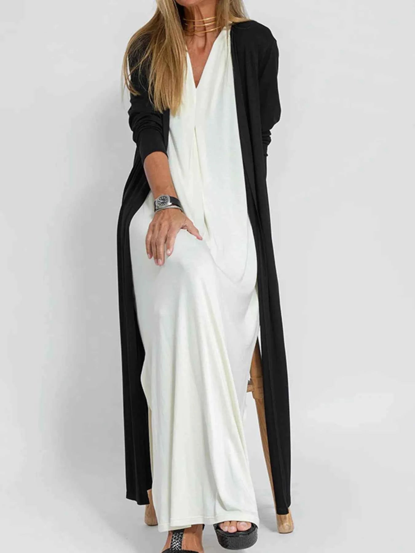 Full Size Open Front Side Slit Longline Cardigan Plus Size Black b9cf1ab1-9e66-4941-babc-7a499d937e10-Max-Origin